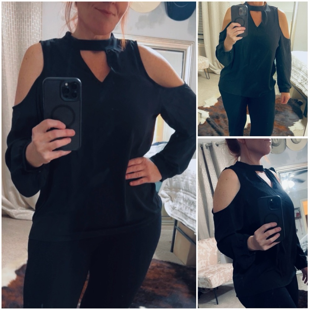 S-3X - Black Sheer Cold Shoulder w/ peep hole